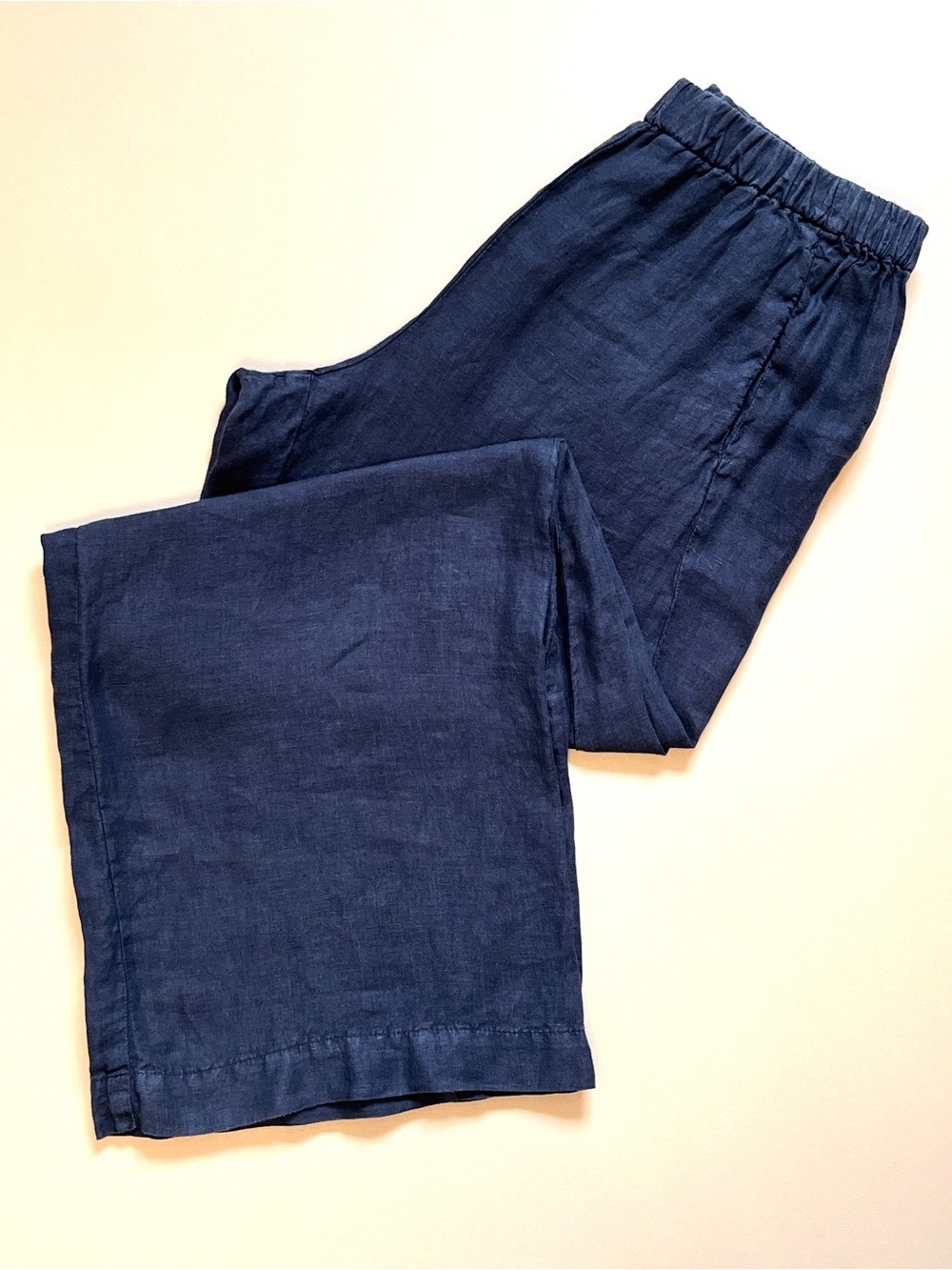 Velvet by Graham & Spencer Lola Pull On Pants 100% Linen Wide Leg in Navy M